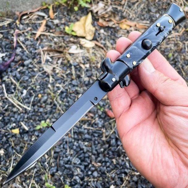 8.75 Black Italian Stiletto Switch Blade Pocket Kn 5