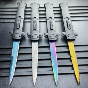 home 20 9 Italian Stiletto Style OTF Knife Damascus Etch stiletto messer stiletto messer,stiletto knife,stilettos messer,messer stiletto